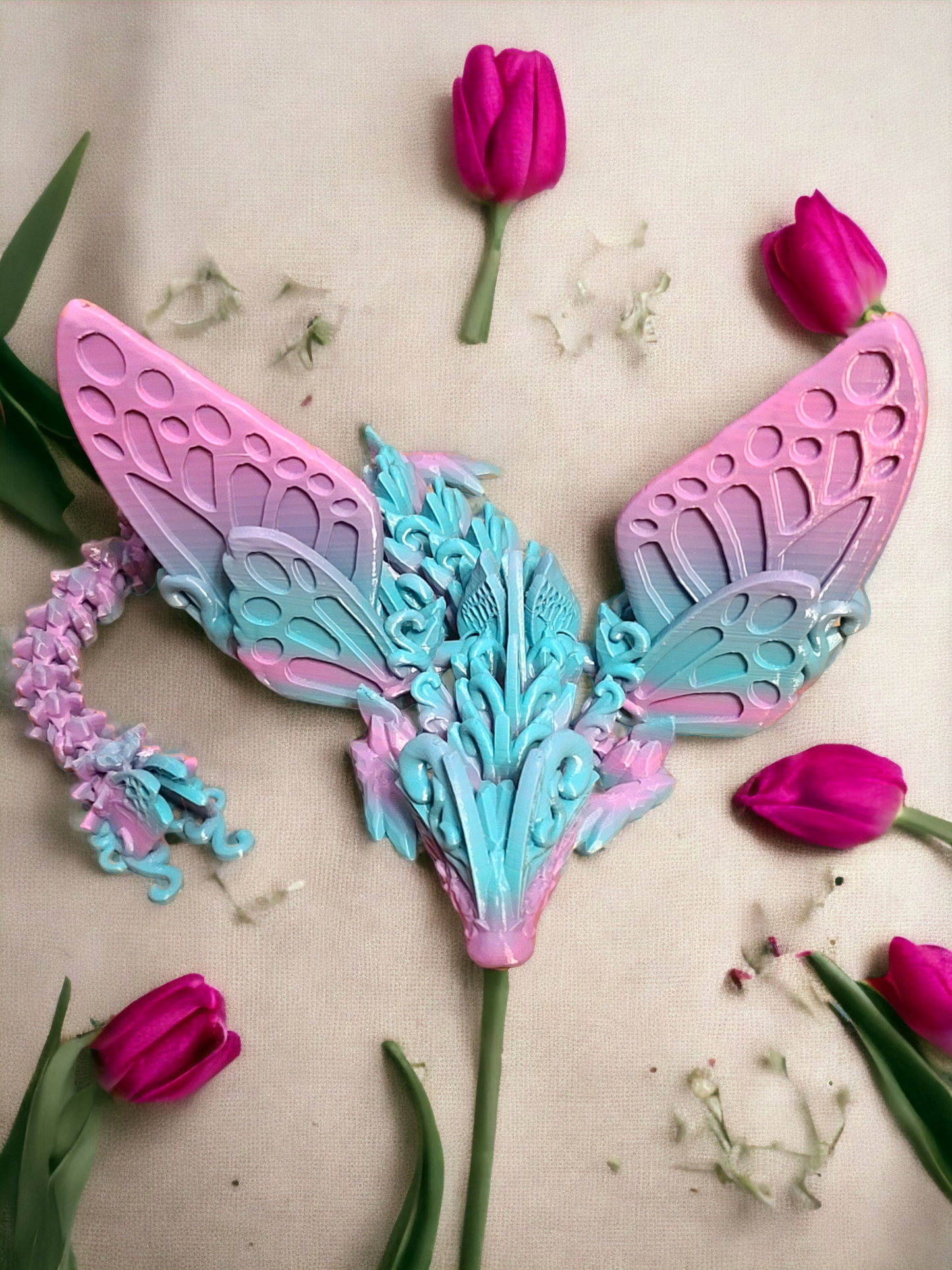 3d dragon, 3d printed toys, 3d printed butterfly dragon, birthday gift for a girl, dragon with wings, gift for a female, gift for a teenager