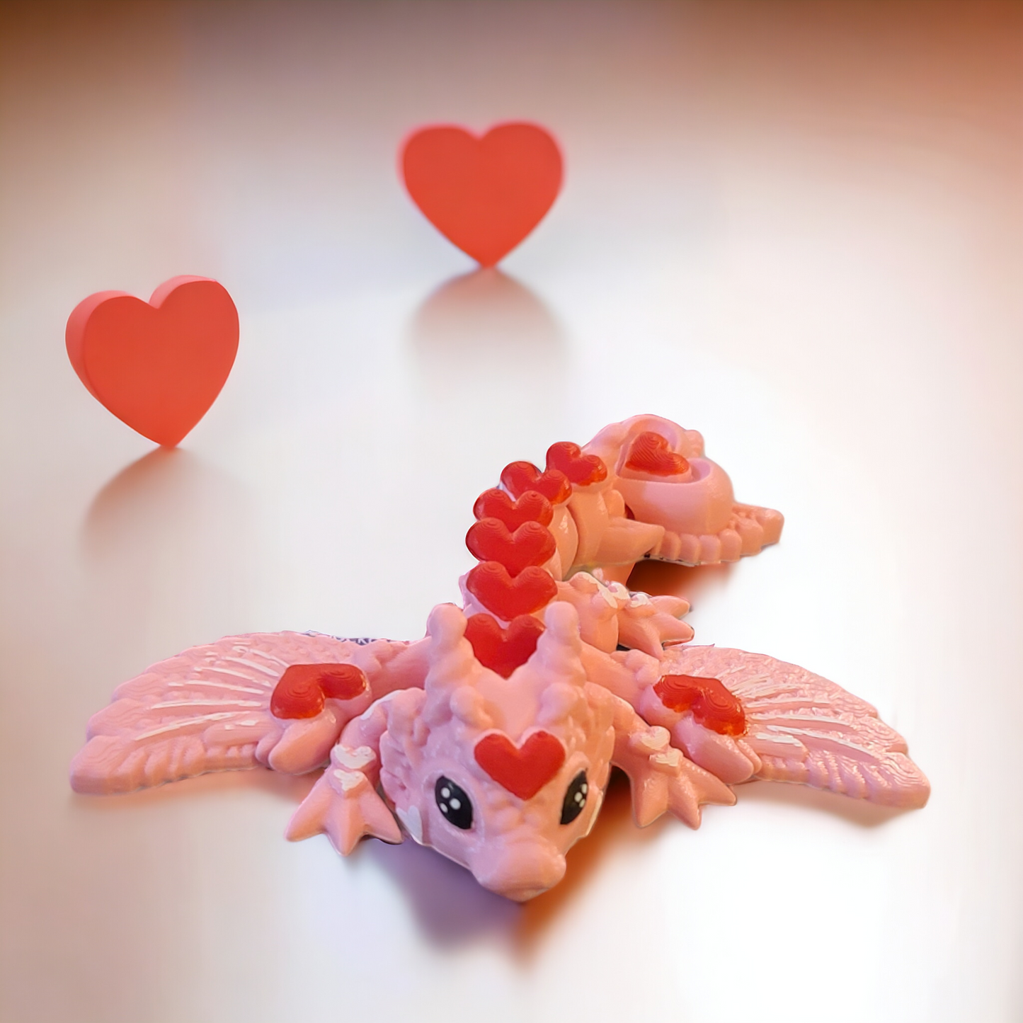 3d print, tiny heart dragon, love wyvern, Valentines Day, romantic gift, party favor, gift for her, fidget, wedding decor, love themed