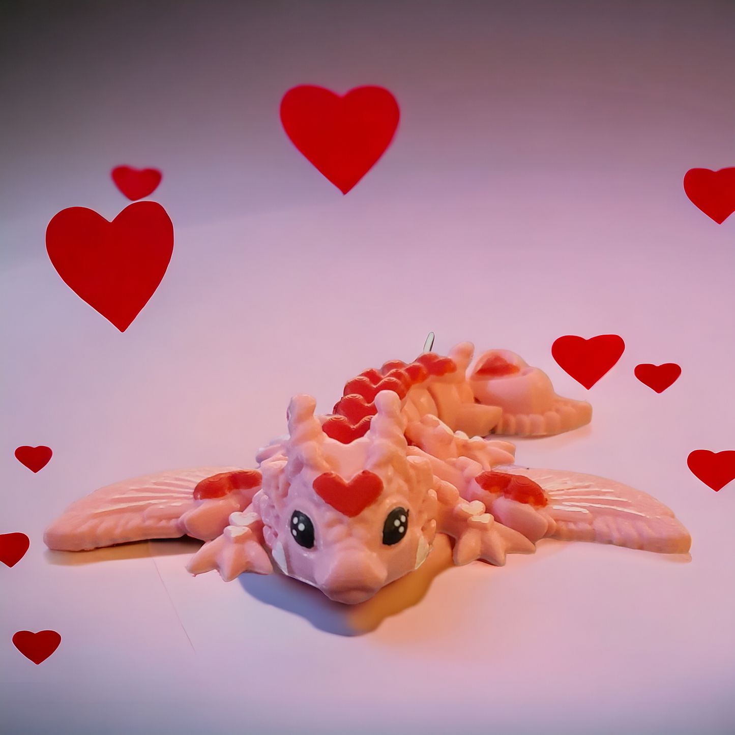 3d print, tiny heart dragon, love wyvern, Valentines Day, romantic gift, party favor, gift for her, fidget, wedding decor, love themed