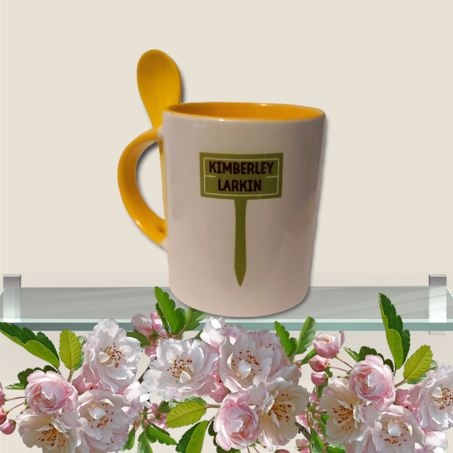 Color Coffee mug with matching attached spoon, we were mint to be together, Personalized tea cup with name, Customized teacup for a gift.