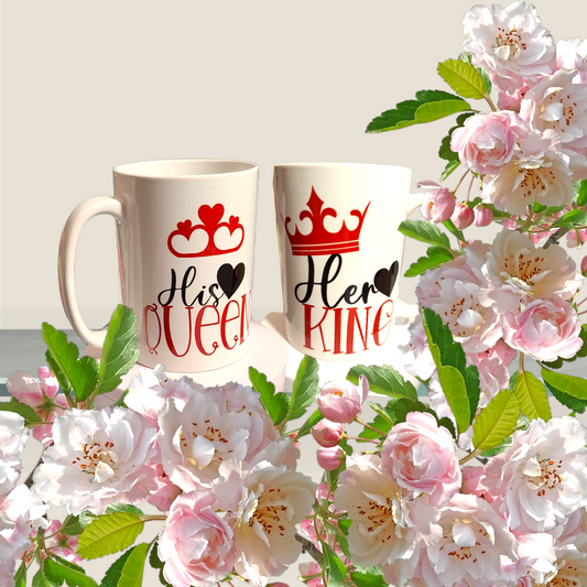 Matching his and her coffee mug. His Queen and Her King coffee cup. Couple matching drinkware. Valentine’s Day, Anniversary, Wedding gift