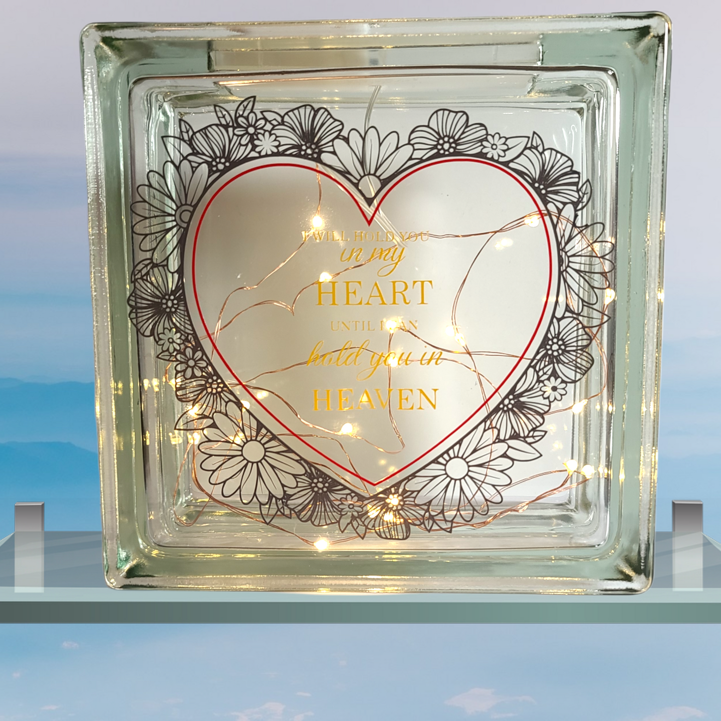Memorial glass, Grief glass, Mourning glass box, LED Memorial, condolence gift, Deceased Memorial, Remembrance box, hold you in my heart
