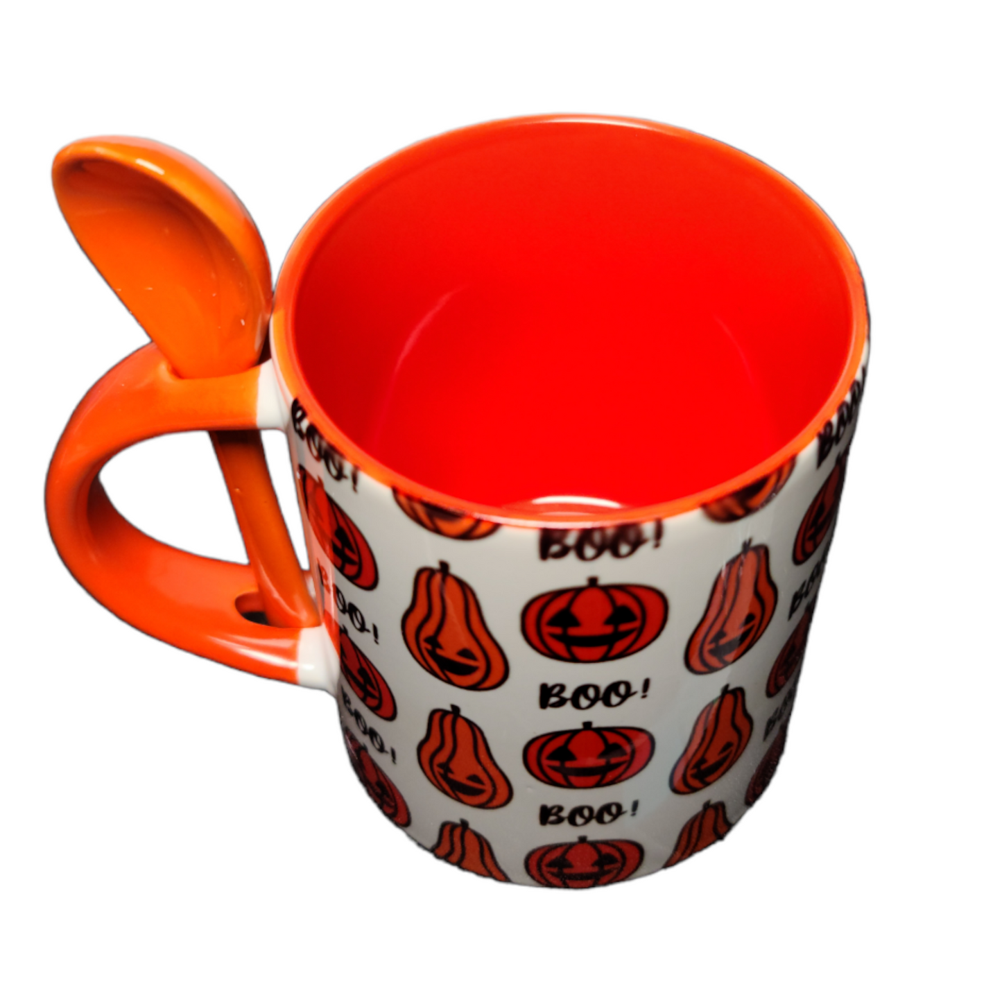Halloween mug with spoon, Tea cup, pumpkin, Coffee mug, Spooky gift for kid, Halloween Treat, Specialty cup, drinkware, Boo mug, orange cup
