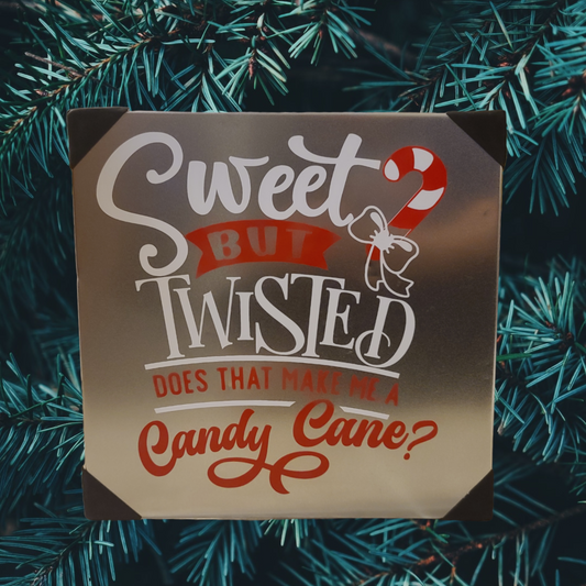 Holiday sign, Christmas wall art, Custom Canvas, Candy Cane, Sweet but twisted, Gag gift, Christmas decoration, Holiday gift, Holiday humor