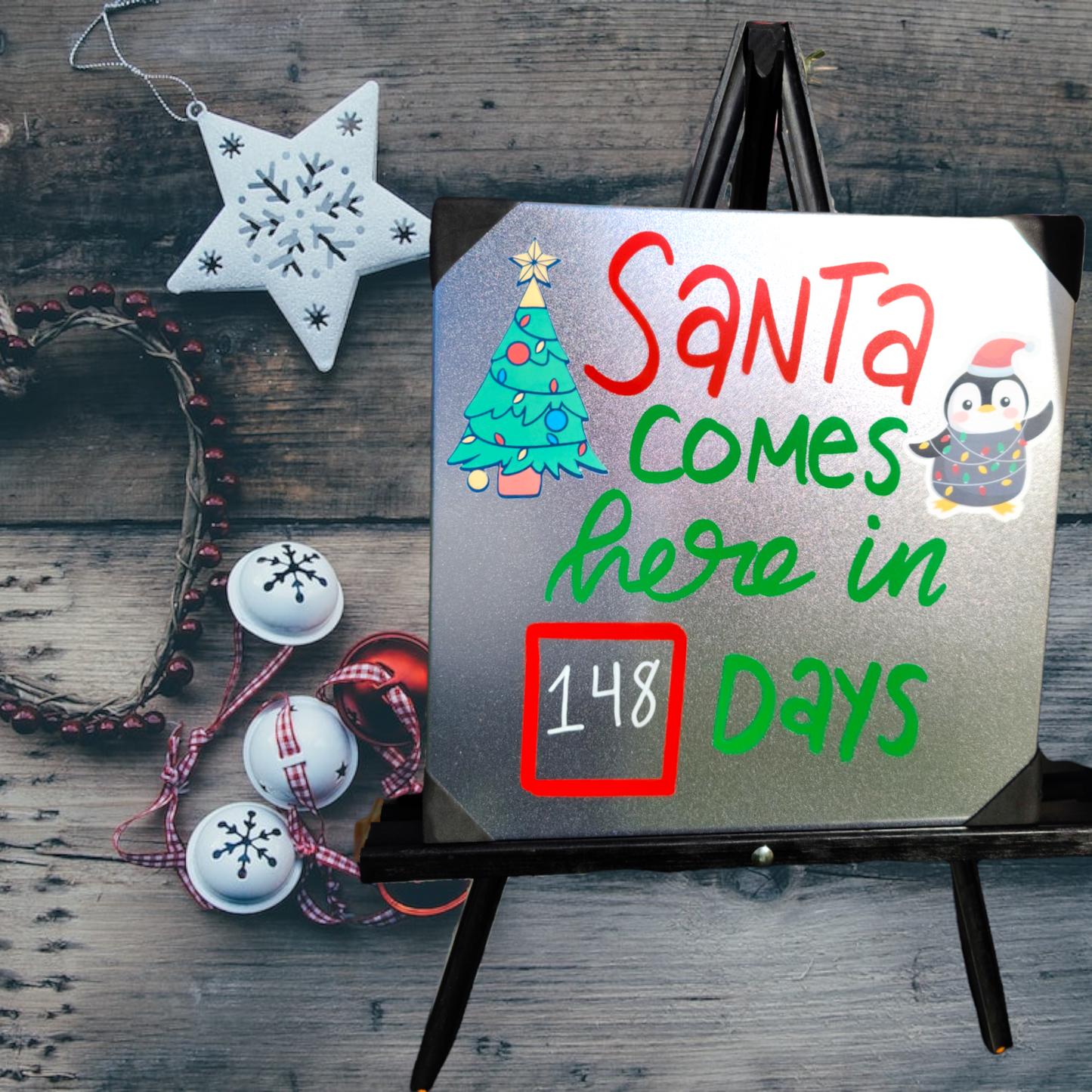 Holiday sign, Christmas wall art, Penguin and  Christmas tree, Christmas countdown, Christmas decor, Family gift, Holiday Office decor