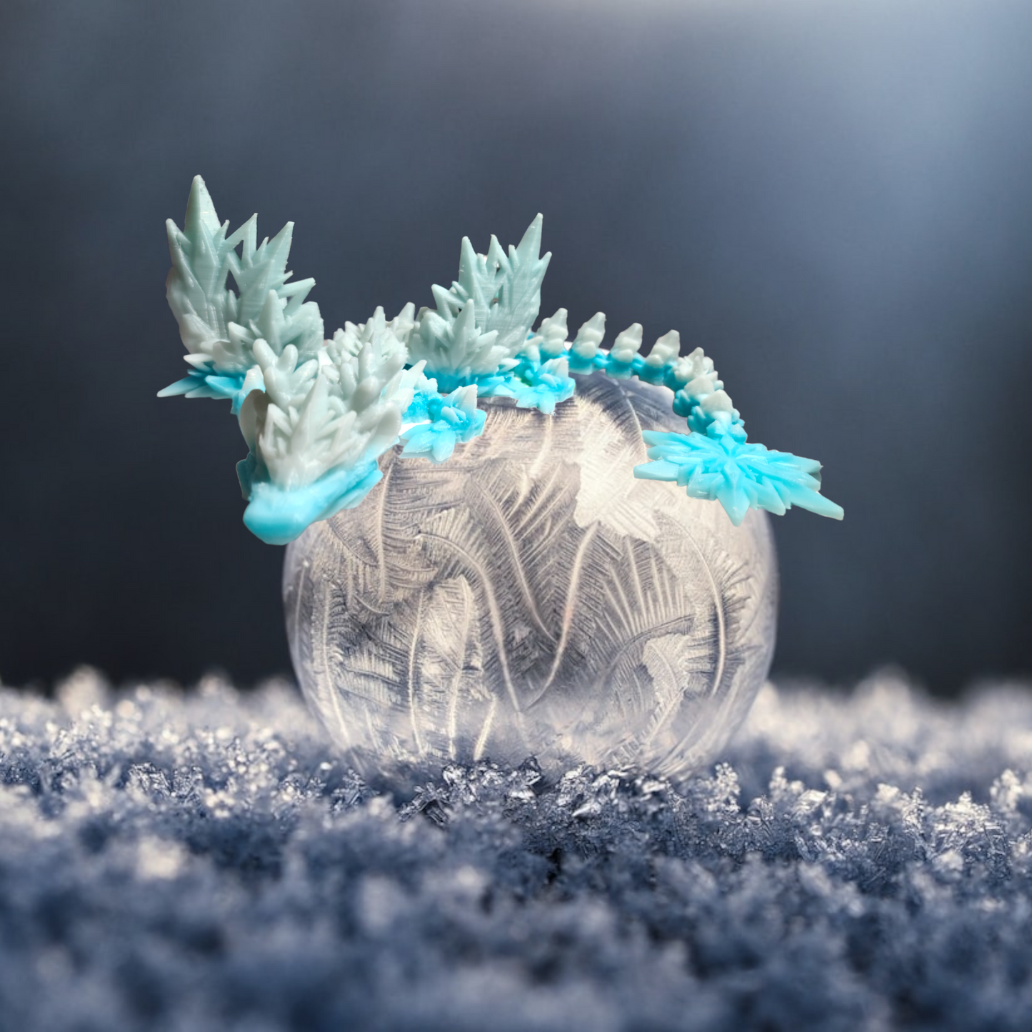 Winged winter dragon, 3d print, flexible dragon, snowflake, articulated dragon, cosplay, glow in the dark, desk toy, holiday gift, birthday