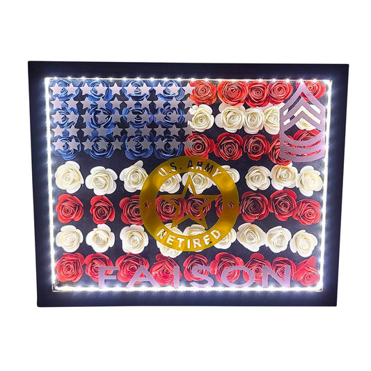 Military Retirement Shadow Box, Law enforcement, Army, Air Force, Navy, Marines, Personalized, military promotion, patriotic, US flag