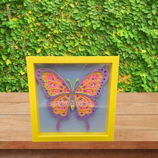 Shadow Box, Butterfly, Yellow, Baby Shower Gift, Layered Art,  Butterfly Canvas, Nursery decoration Personalized, Birthday, Office decor